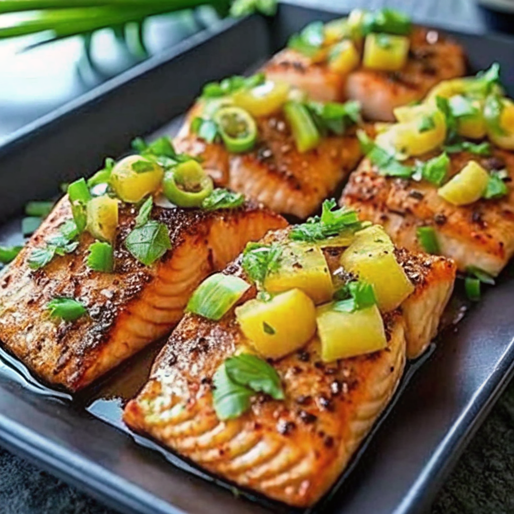 Salmón jalapeño con miel y piña