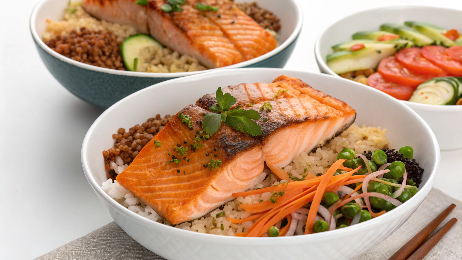 platos gurmet de bowl de arroz integral con salm n